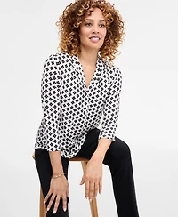 Jm Collection Women's Printed V-Neck 3/4-Sleeve Top, Exclusively at Macy's