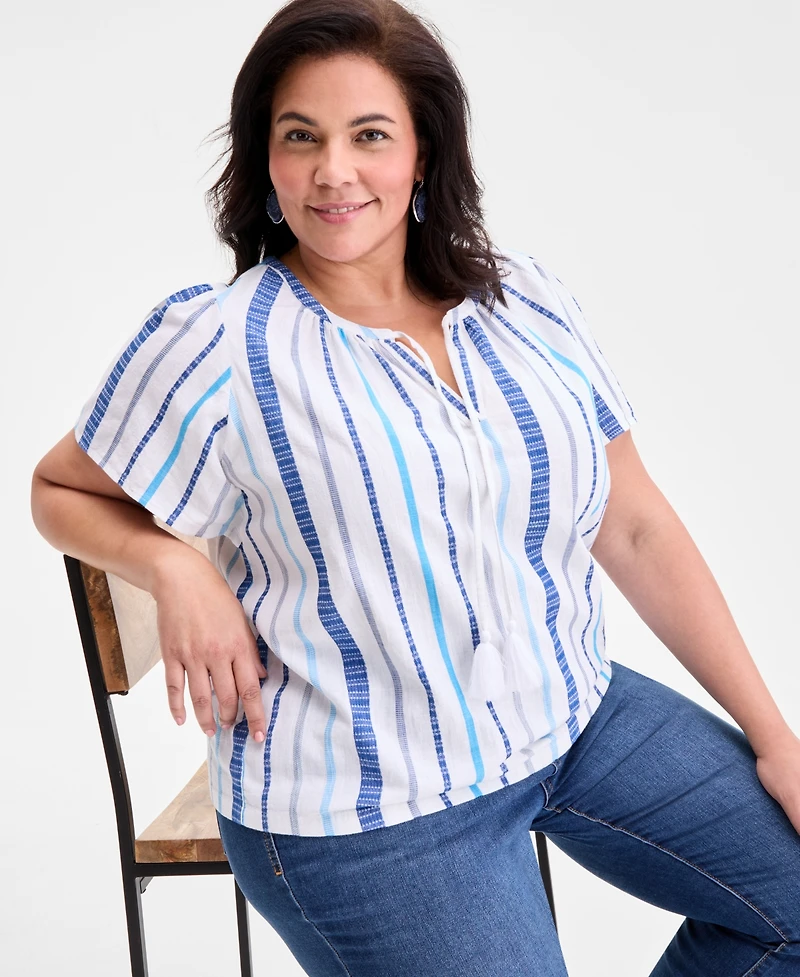 Style & Co Plus Size Printed Flutter-Sleeve Top, Exclusively at Macy's