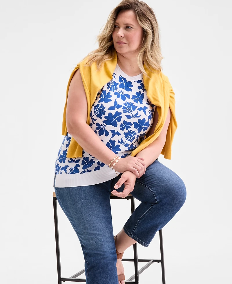 Style & Co Plus Floral Sleeveless Sweater, Exclusively at Macy's