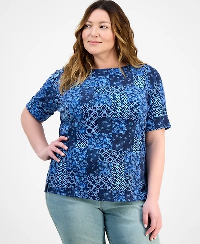 Style & Co Plus Size Printed Elbow-Sleeve Knit Top, Exclusively at Macy's