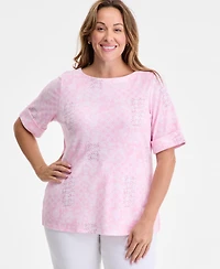 Style & Co Plus Size Printed Elbow-Sleeve Knit Top, Exclusively at Macy's