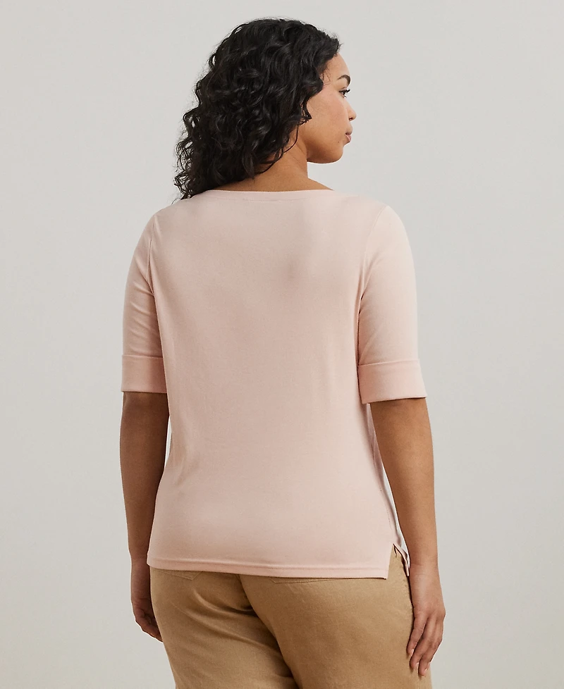 Lauren Ralph Plus Cotton-Blend Boatneck Top