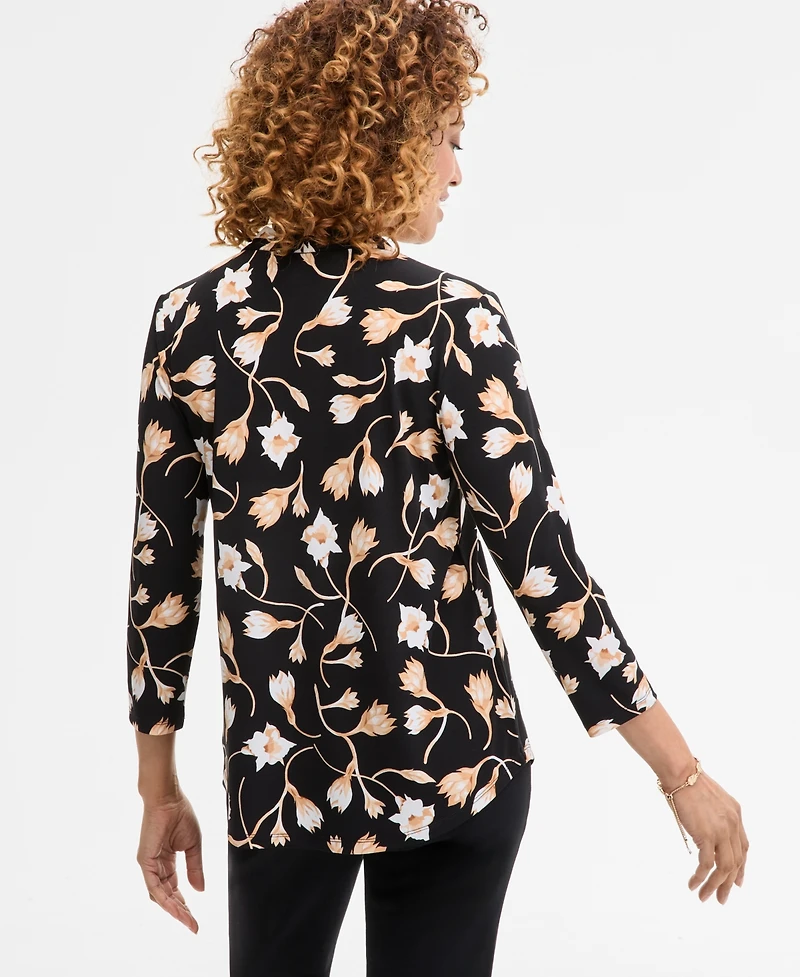 Jm Collection Women's Printed V-Neck 3/4-Sleeve Top, Exclusively at Macy's