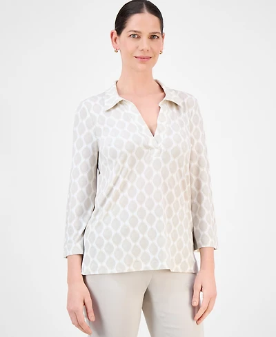 Jm Collection Petite Geo-Print Johnny-Collar Tunic, Exclusively at Macy's