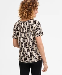 Jm Collection Petite Printed Shirred-Neck T-Shirt, Exclusively at Macy's