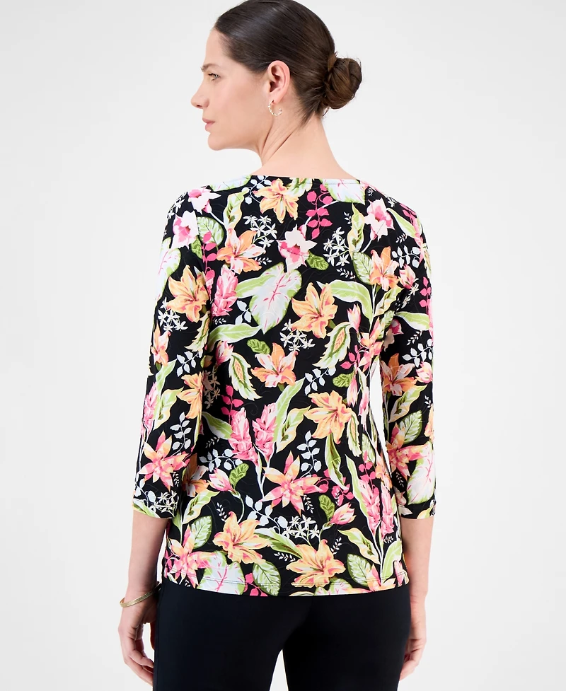 Jm Collection Women's Printed 3/4-Sleeve Top, Exclusively at Macy's
