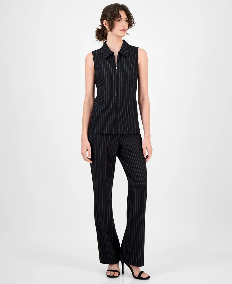 Anne Klein Women's Pinstriped Zip-Front Collared Vest