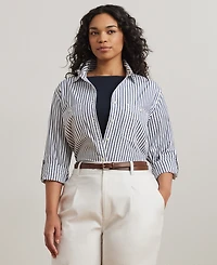 Lauren Ralph Plus Stripe Roll Tab Button-Down Shirt