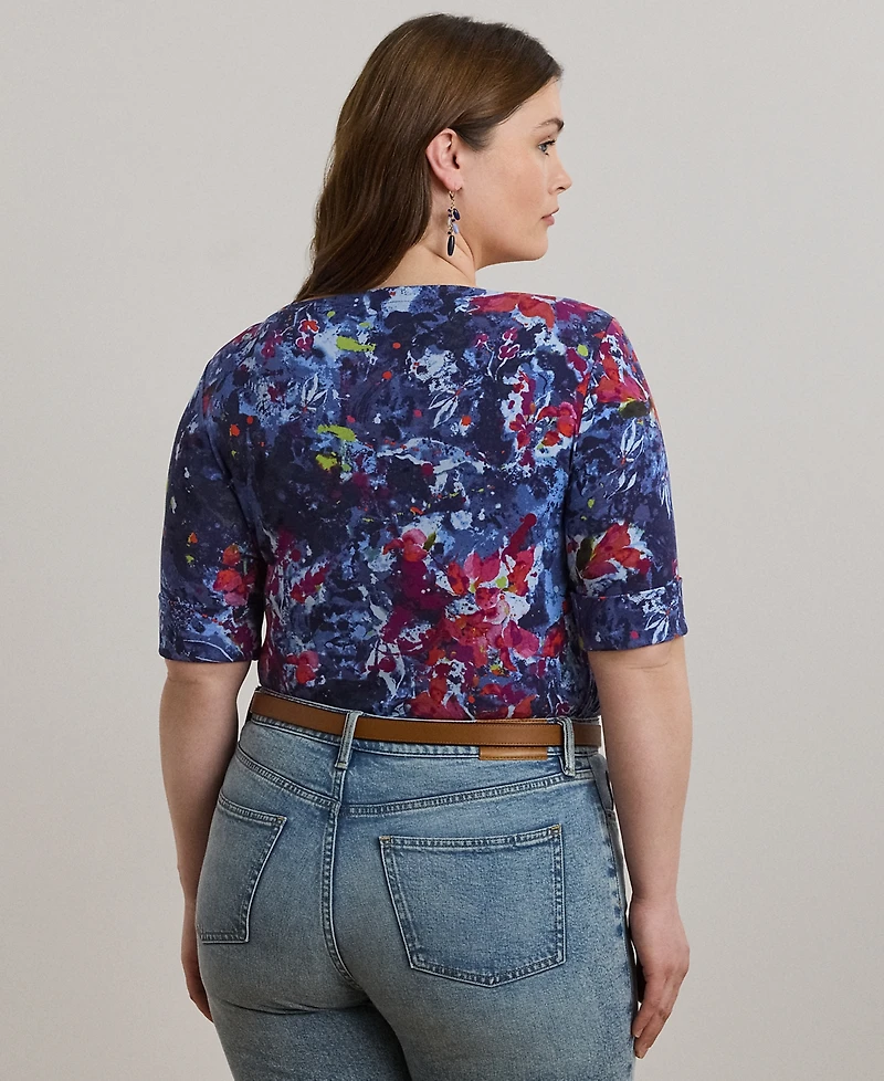 Lauren Ralph Lauren Plus Size Print Stretch Cotton Boatneck Tee