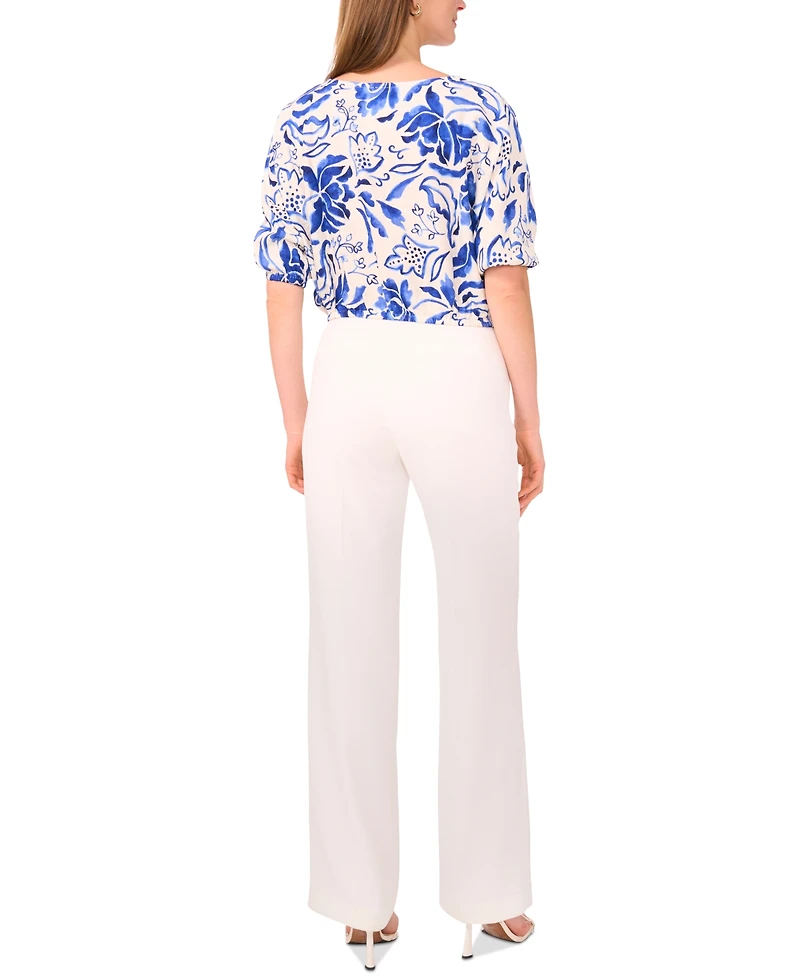 Sam & Jess Petite Printed Boat-Neck Elbow-Sleeve Top