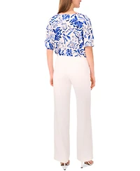 Sam & Jess Petite Printed Boat-Neck Elbow-Sleeve Top