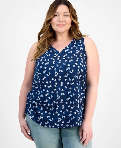 Style & Co Plus Size V-Neck Printed Perfect Tank Top, Exclusively at Macy's