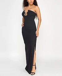 Seni & Cade Juniors' Hardware-Trim Strapless Gown
