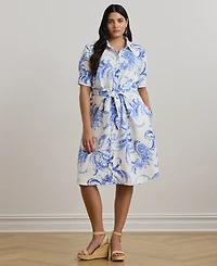 Lauren Ralph Lauren Plus Size Paisley Tie-Front Linen Shirtdress