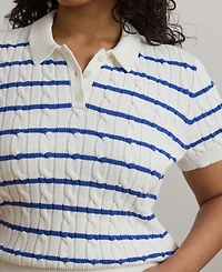 Lauren Ralph Lauren Plus Size Striped Cable-Knit Cotton Polo Sweater