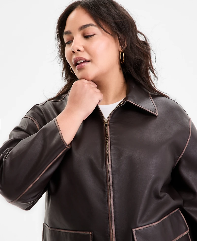 Bcbgmaxazria Plus Zip-Front Faux-Leather Coat
