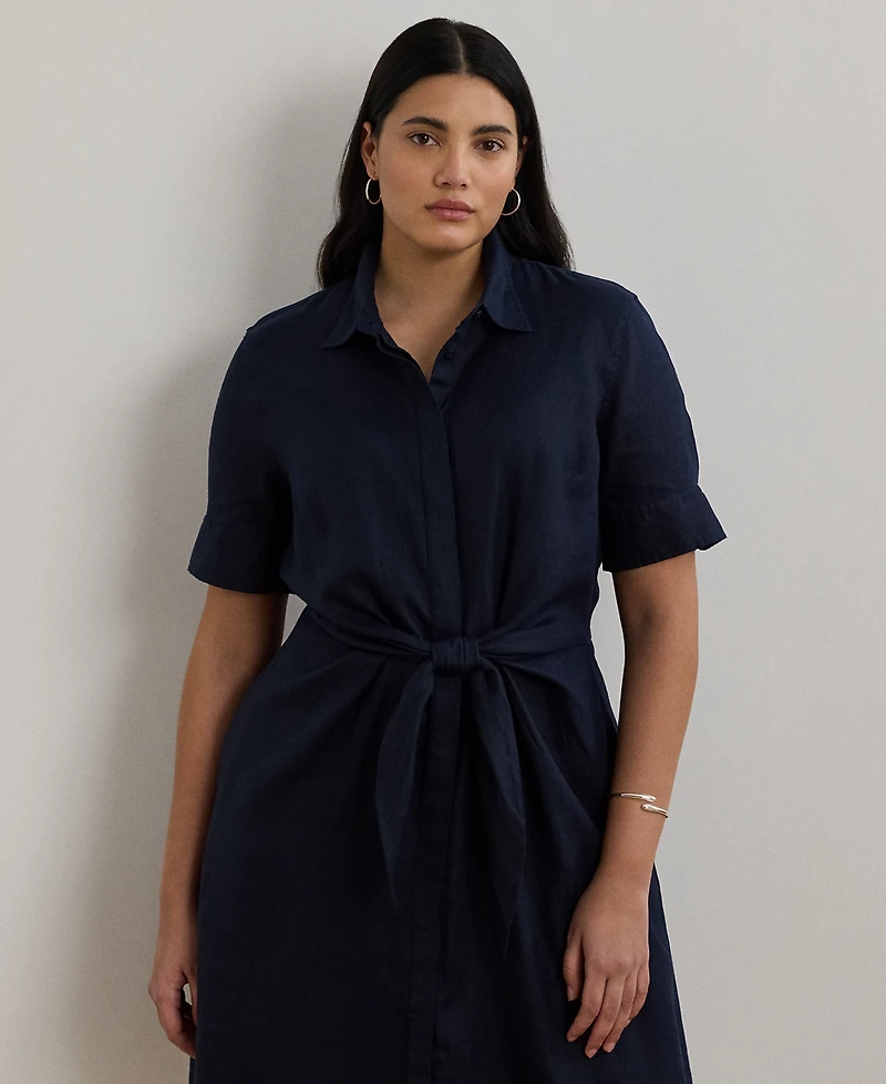 Lauren Ralph Plus-Size 100% Linen Shirtdress