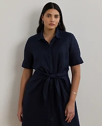 Lauren Ralph Plus-Size 100% Linen Shirtdress