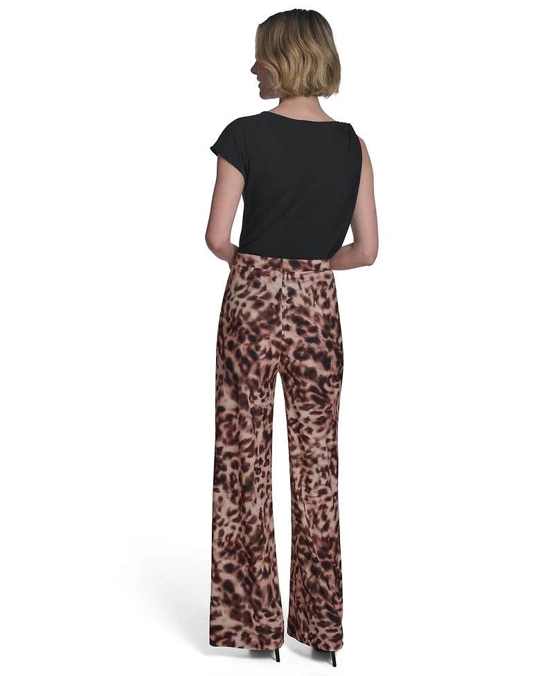 Halston Women's Printed Mid-Rise Wide-Leg Pull-On Pants