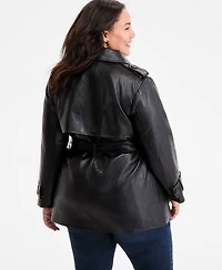 Bcbgmaxazria Plus Double-Breasted Faux-Leather Belted Trench Coat