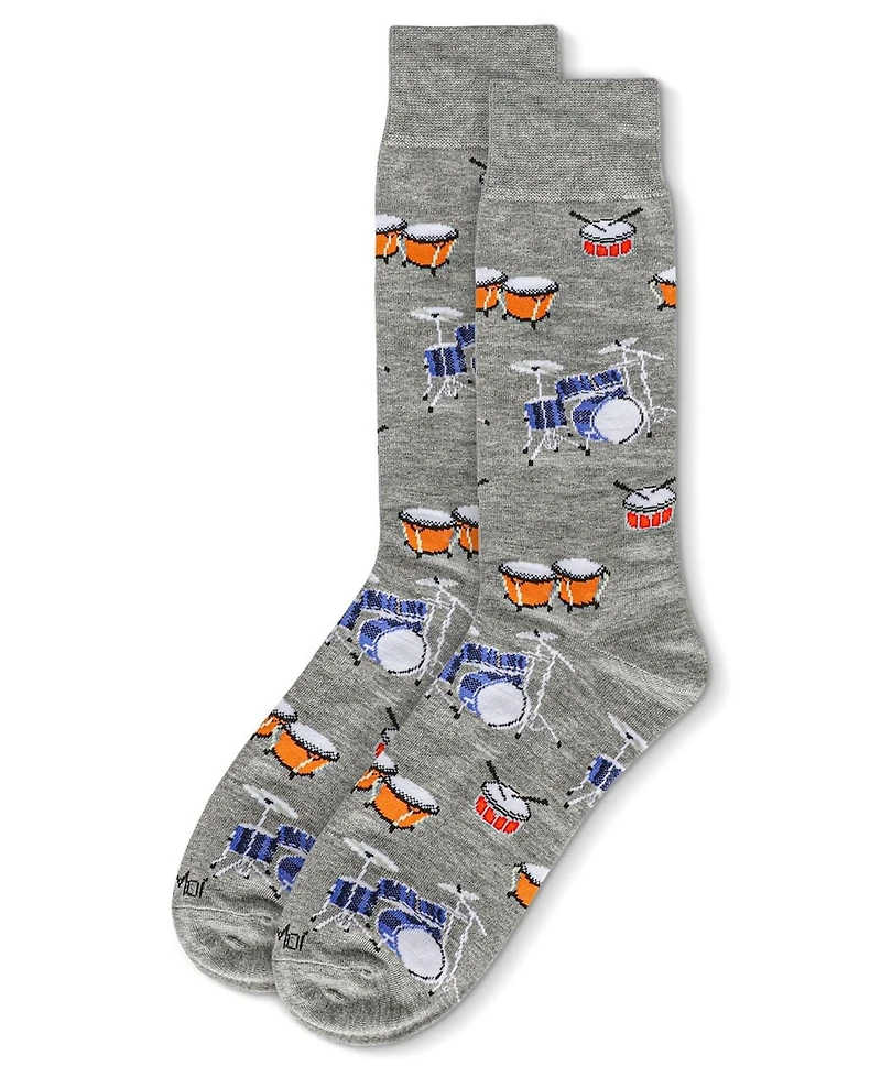 MeMoi Men's Embroidered Drums Crew Socks