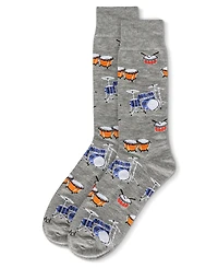 MeMoi Men's Embroidered Drums Crew Socks