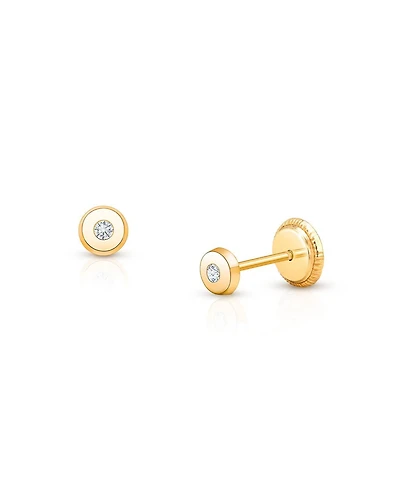 Tiny Blessings Children's 14K Gold Little Darling Genuine Diamond Studs Girls' Screw Back Earrings