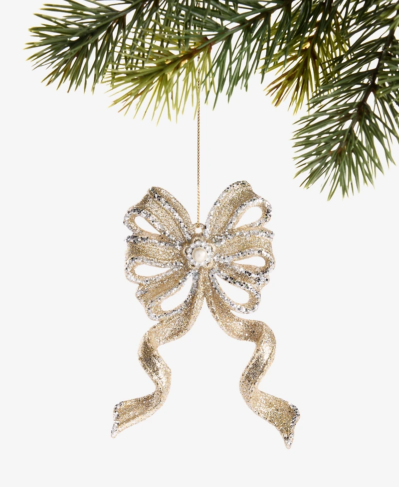 Holiday Lane Christmas Glitters Gold Bow Ornament, Macy's Exclusive