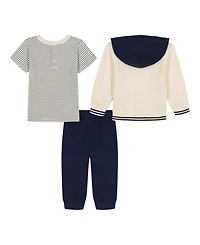 Tommy Hilfiger Baby Boys 3-Piece Stripe T-Shirt, Signature Snap-Front Hoodie and Jogger Set