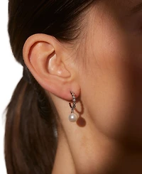 Eliot Danori Silver-Tone Imitation Pearl & Cubic Zirconia Small Hoop Earrings, 0.625", Exclusively at Macy's