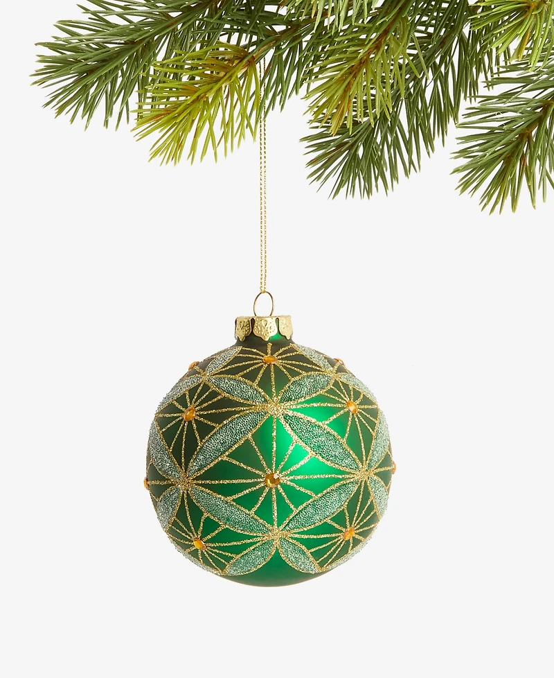 Holiday Lane Enchanted Emerald Green Glass Ball Ornament, Macy's Exclusive