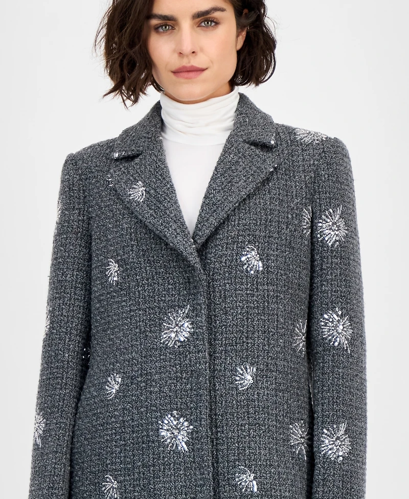 CeCe Women's Single-Breasted Sparkle Boucle Maxi Coat
