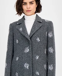 CeCe Women's Single-Breasted Sparkle Boucle Maxi Coat