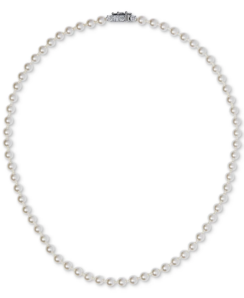 Eliot Danori Silver-Tone Imitation Pearl & Cubic Zirconia Clasp 16" Strand Collar Necklace, Exclusively at Macy's