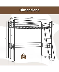 Twin Size Loft Bed Metal Bed Frame with Ladder and Guardrails