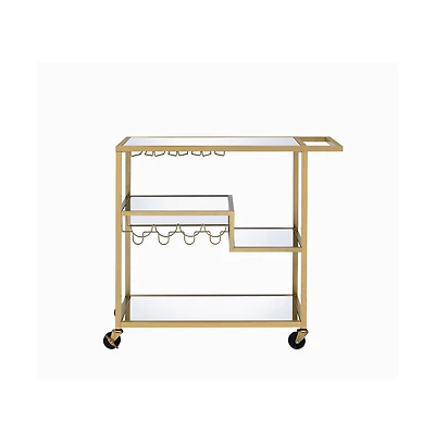 Modern Glass Bar Cart – 2-Tier Rolling Cart with Metal Frame for Entertaining