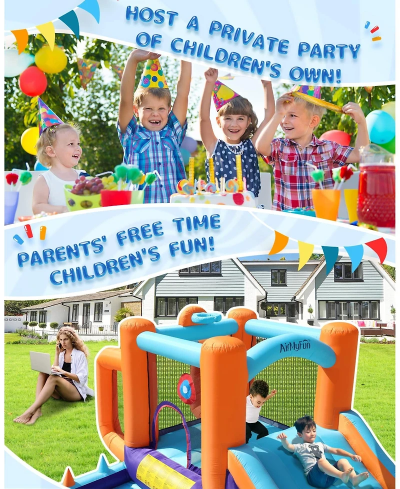 Ltmate Global Inc. Bounce House with Blower, Kids Inflatable Bouncy House with Slide, Jump Bouncy Castle with Ball Pit Pool, Basketball Hoop, Football