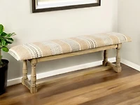 Geometric Upholstered Jute Accent Bench for Entryway or Living Room