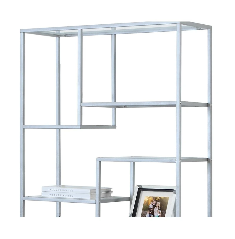 Industrial 9-Shelf Metal and Glass Bookcase – Home Office or Living Room