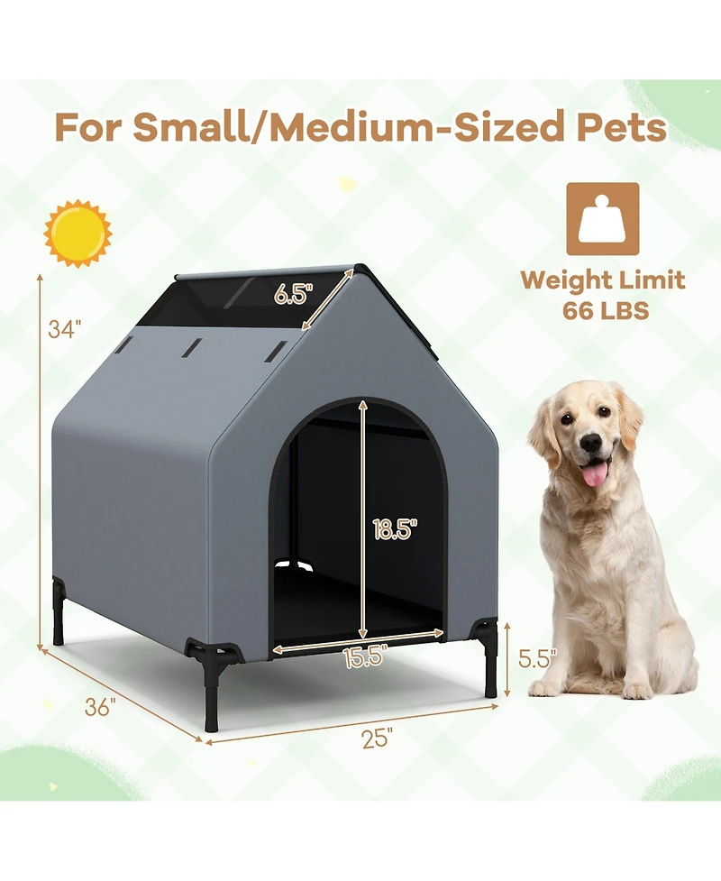Elevated Pet House for Outdoors with Ventilated Windows – Waterproof and Comfortable Pet Shelter