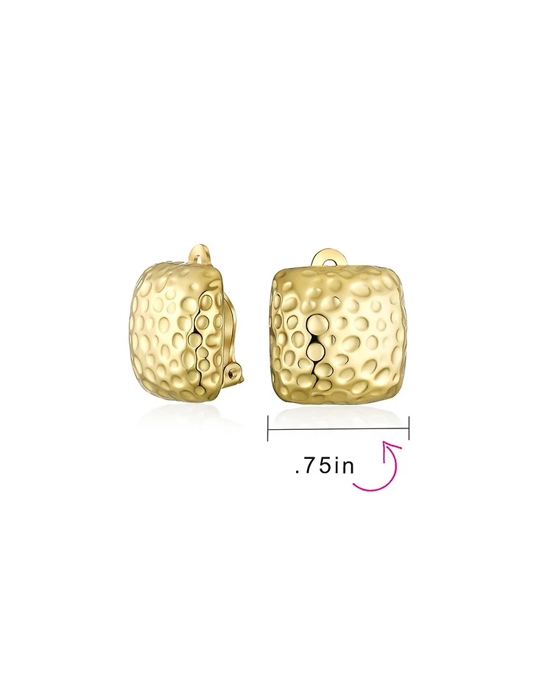 Bling Jewelry Geometric Hammered Square Clip-On Earrings for Non-Pierced Ears Silver Gold
