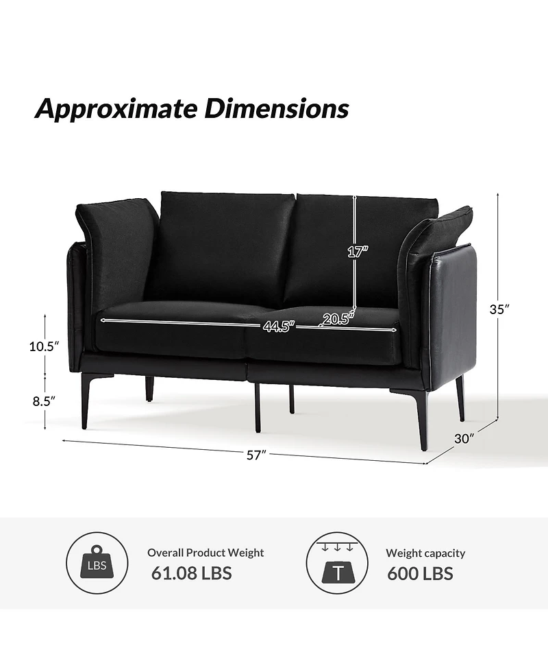 Vecent Modern Faux Leather-trimmed Fabric Sofa