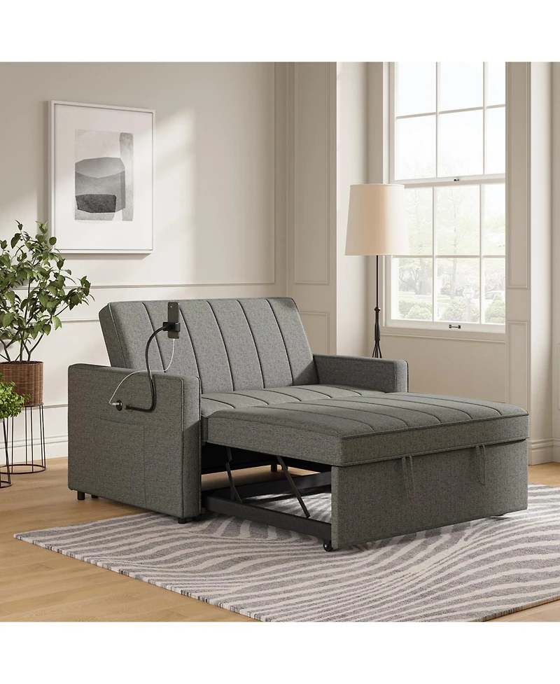Duncan Modern Channel Tufted Upholstered Sleeper Sofa With Built-In Usb Port