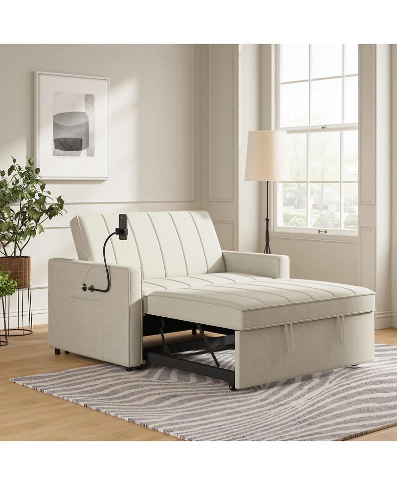 Duncan Modern Channel Tufted Upholstered Sleeper Sofa With Built-In Usb Port