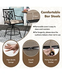 Outdoor 360°Swivel Bar Stools Set of 4 with Seat Cushions High Back & Armrests