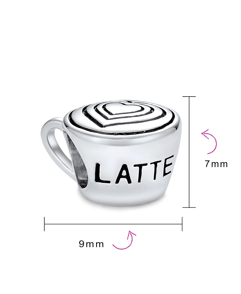 Bling Jewelry Set of 2 Latte Cup and Open Filigree Heart Charm Bead Oxidized Sterling Silver