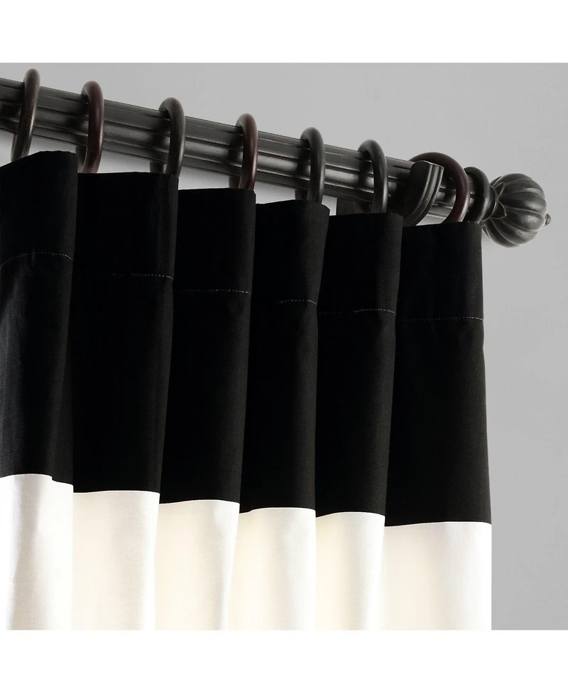 Half Price Drapes Onyx Black & Off White Horizontal Striped Printed Cotton Room Darkening Curtain