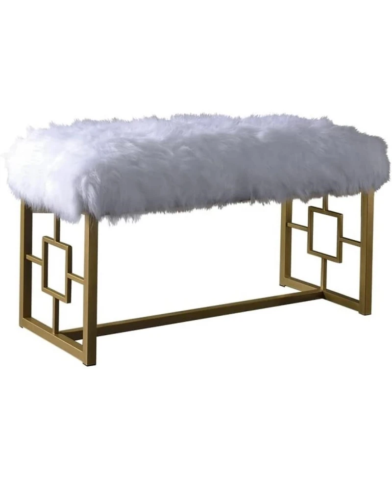 Faux Fur Accent Bench – Upholstered Seat for Living Room or Vanity