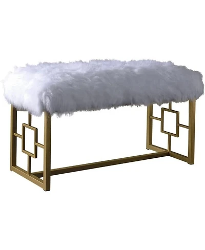 Faux Fur Accent Bench – Upholstered Seat for Living Room or Vanity