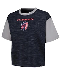 5th & Ocean Women's by New Era Navy St. Louis City Sc Athletic Cross Back Cropped T-Shirt